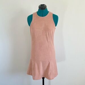 Dusty Rose Light Pink Suede Drop Waist Mini Dress